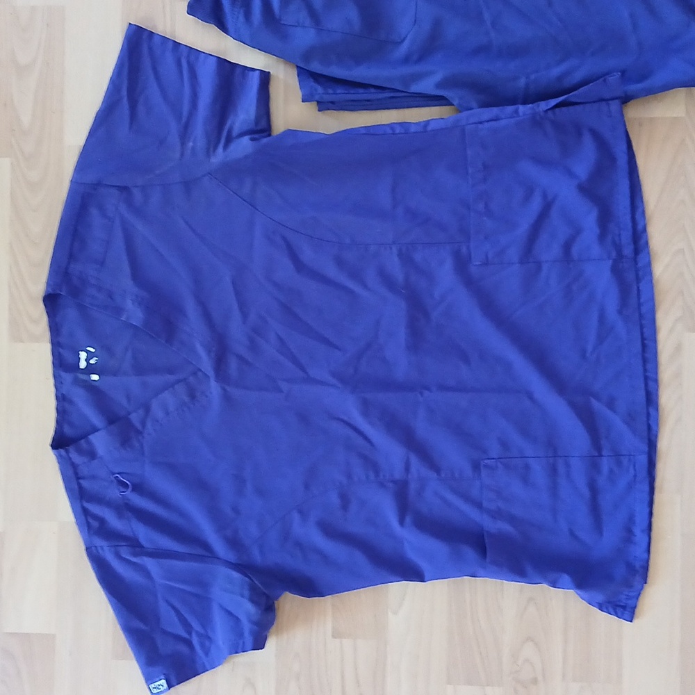 Dickies Hey! Indigo Blue Purple Medical Nurse Scrub Top and Pants Set Sz L